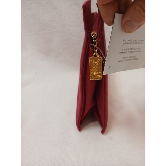 Rare Yves Saint Laurent Parfums Makeup Clutch Bag w YSL Pendent Zip Pull VINTG - Picture 10 of 16